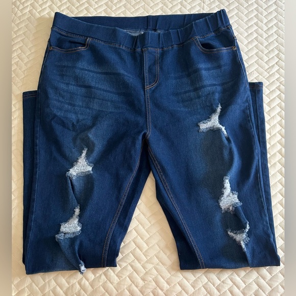 JVINI Navy Skinny Distressed Women's Jeans - Picture 3 of 4